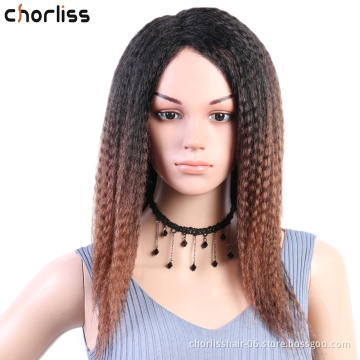 High Quality Natural Fashion Comfortable Purple Brown Blonde Ombre Afro YAKI Straight Kinky Synthetic Hair Wigs for Black Women